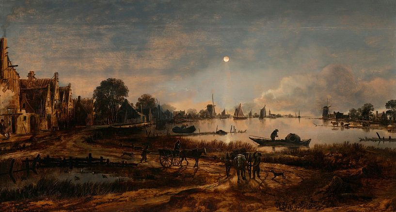 Vue sur la rivière au clair de lune, Aert van der Neer par Des maîtres magistraux