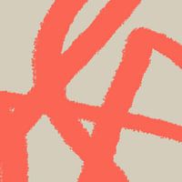 Moderne abstrakte Kunst. Linien in Pastellfarben. Neonrot auf Beige.