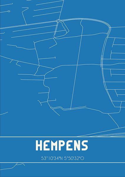 Blueprint | Carte | Hempens (Fryslan) par Affiches de lieux