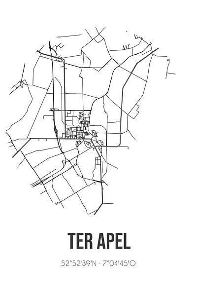 Ter Apel (Groningen) | Karte | Schwarz und Weiß von Ortsdrucke