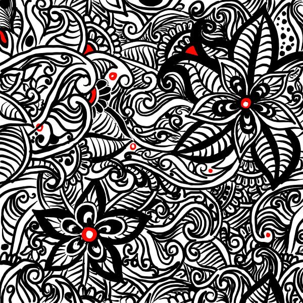 Black White Zentangle - Zendoodle flower pattern by Patricia Piotrak