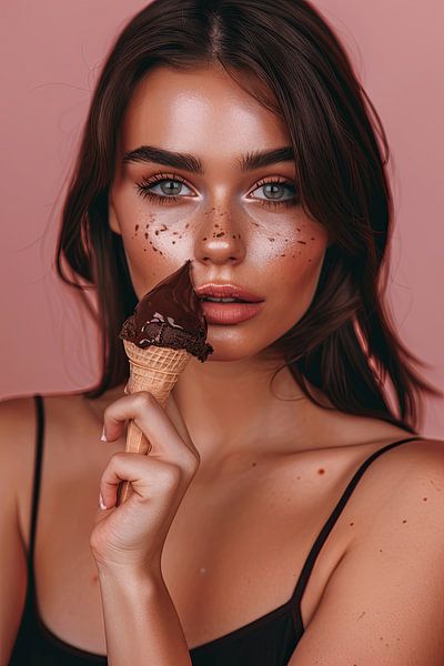 woman eats ice cream out of hand by Egon Zitter