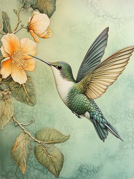Hummingbird with Blossom by Caroline Guerain