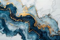 Impression marbrée bleu foncé, or et blanc