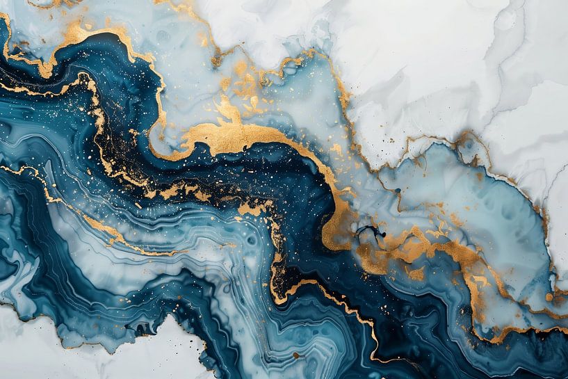 Marble print dark blue, gold and white by Bernardine de Laat