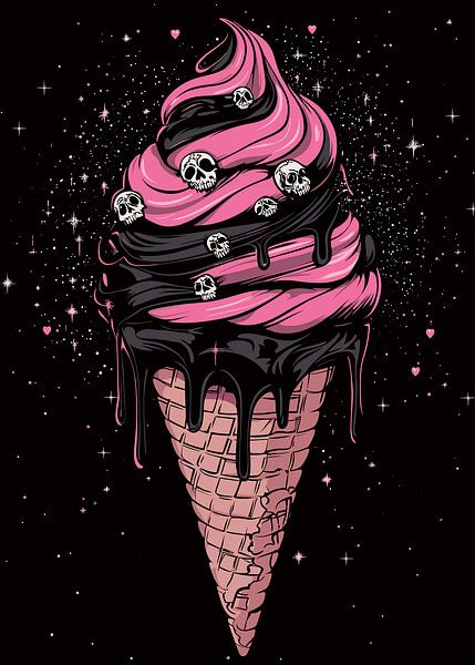 Eiswaffel mit rosa Creme, Totenköpfen und schwarzer Soße von Pixelbull Design