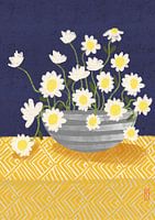 Daisy Bowl In Bloom Illustration Art