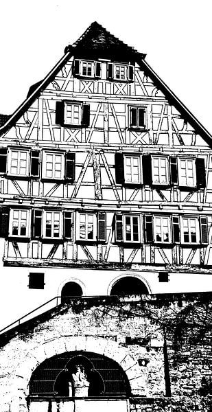altes Fachwerk Haus in Backnang schwarz weiss von Werner Lehmann