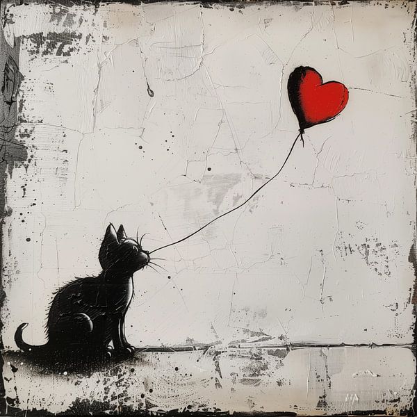 Chat avec ballon (cœur) artistique par TheXclusive Art