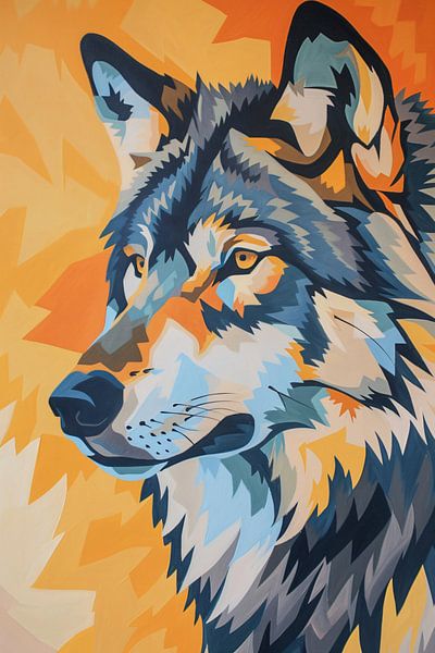 Abstrakter geometrischer Wolf in leuchtenden Farben von Art & Soul Creations