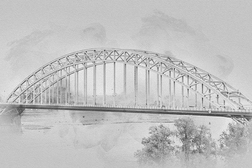 Waalbrücke Nijmegen in schwarz-weiß von Art by Jeronimo