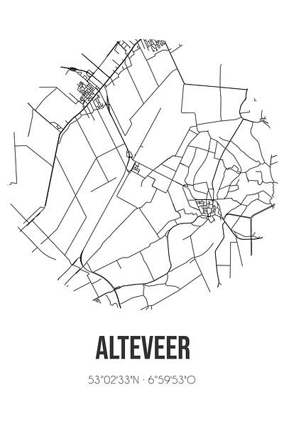Alteveer (Groningen) | Carte | Noir et Blanc par Affiches de lieux