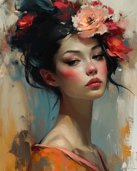 Portrait de rêve avec des fleurs par Carla Van Iersel