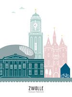 Skyline illustratie stad Zwolle in kleur