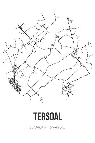 Tersoal (Fryslan) | Carte | Noir et blanc par Affiches de lieux