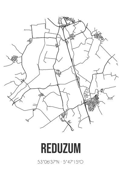 Reduzum (Fryslan) | Map | Black and white by Prints of Place
