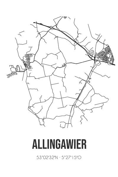 Allingawier (Fryslan) | Carte | Noir et blanc par Affiches de lieux