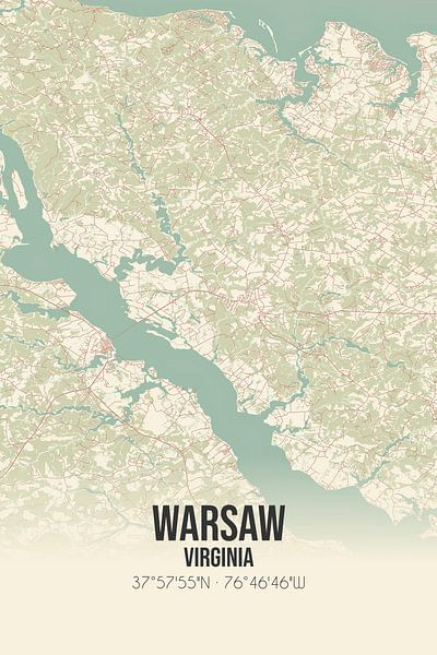 Alte Karte von Warsaw (Virginia), USA. von Ortsdrucke