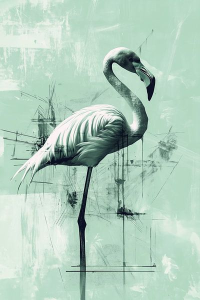 Abstrakter Flamingo in Mintgrün Harmony von Eva Lee