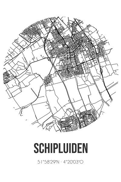 Schipluiden (South Holland) | Map | Black &amp; White by Prints of Place