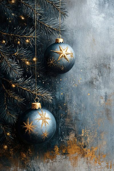 Weihnachtskugeln | Dunkelblaue Kugeln mit Gold von Wunderbare Kunst