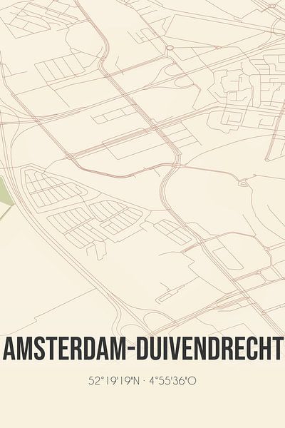 Alte Karte von Amsterdam-Duivendrecht (Nordholland) von Ortsdrucke