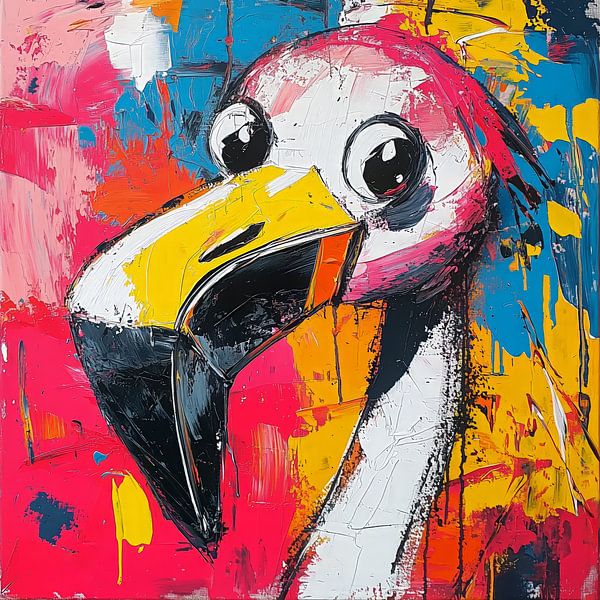 Bunter Flamingo mit großen Augen von Emil Husstege
