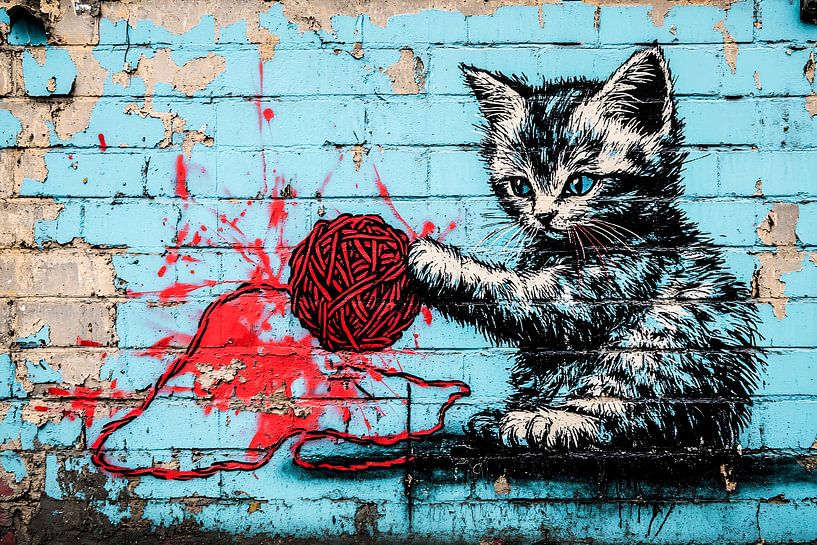 Chat jouant avec une pelote de laine par Imperial Art House