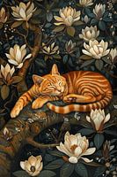 Schlafende Katze im Magnolienbaum