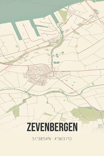 Alte Karte von Zevenbergen (Nordbrabant) von Ortsdrucke