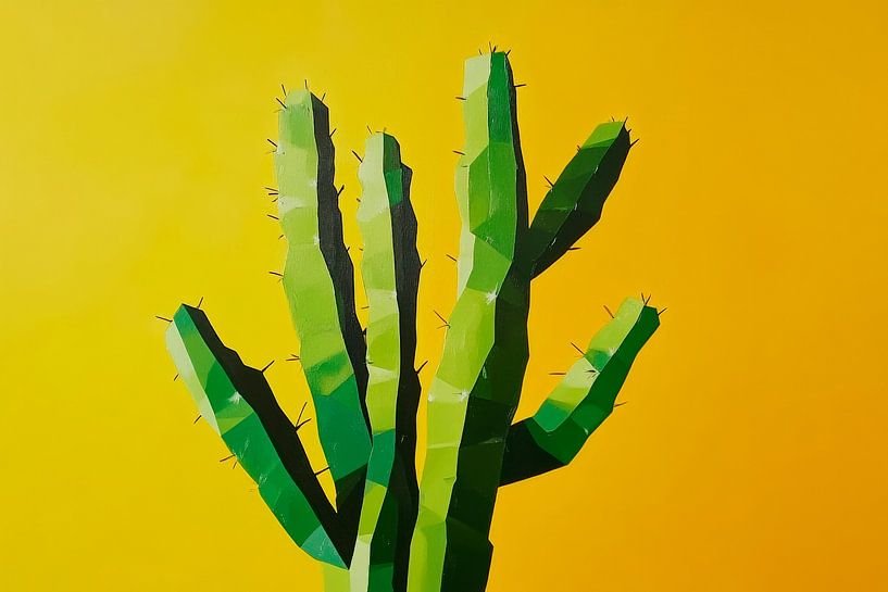 Geometric cactus with yellow background by Poster Art Shop