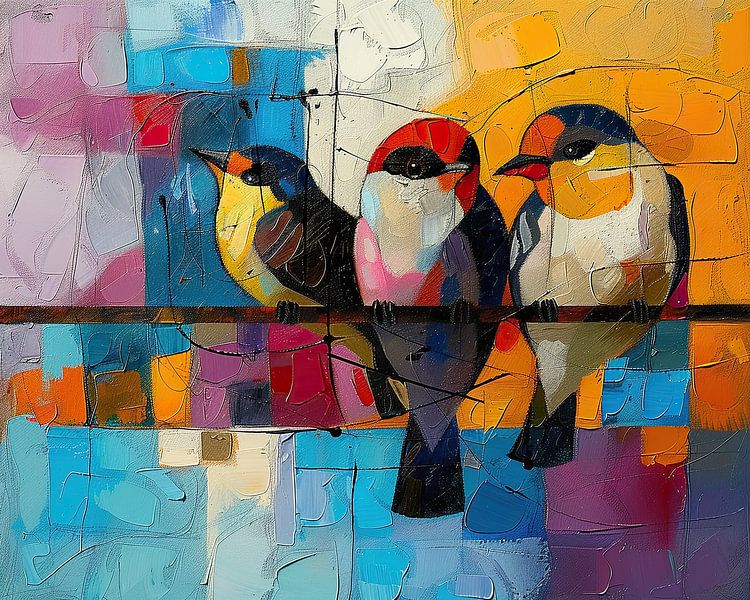 Abstrakter Vogel | Wohnzimmer von Abstraktes Gemälde