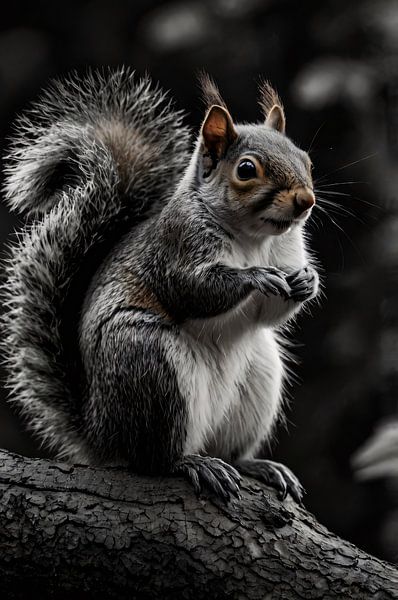 Photo réaliste d'un écureuil en noir et blanc par Art & Soul Creations