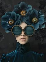 Mysterium in blauen Blumen und Schatten