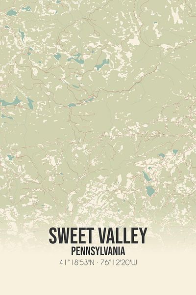Alte Karte von Sweet Valley (Pennsylvania), USA. von Ortsdrucke