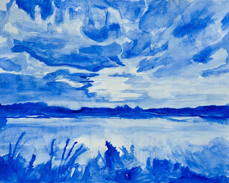 Paysage Aquarelle Bleu De Delft par Henriëtte Mosselman