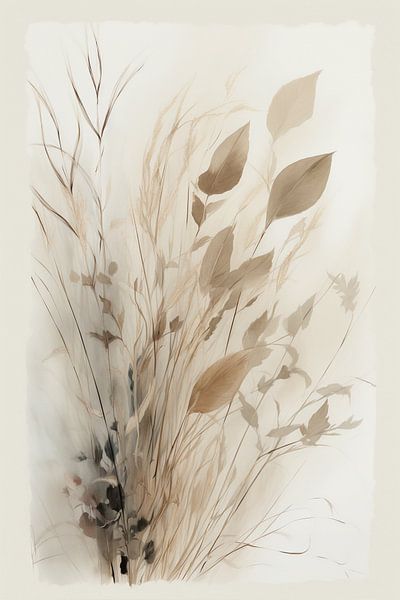 Blumenstrauß zum Trocknen von Aquarellfarben - Japandi living style von Danny van Eldik - Perfect Pixel Design