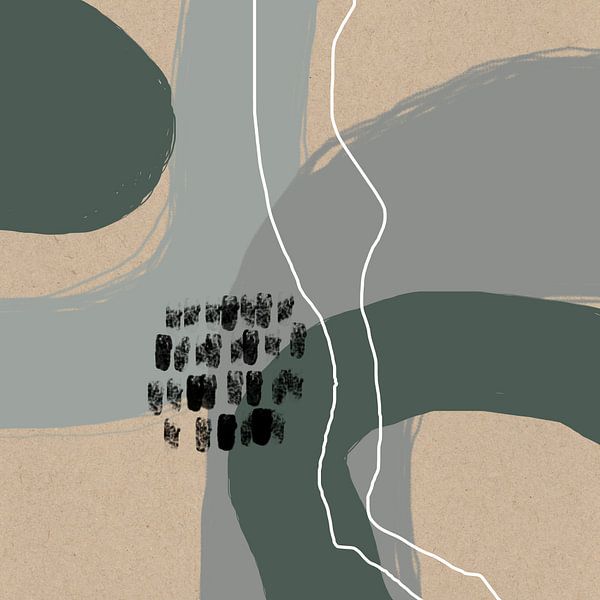 Cercles abstraits en vert pastel, gris, bleu, noir et blanc sur beige par Dina Dankers