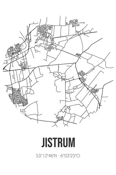 Jistrum (Fryslan) | Karte | Schwarz und weiß von Ortsdrucke