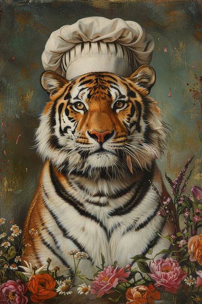 Royal Chef - Tiger inmitten von Blumen von Eva Lee