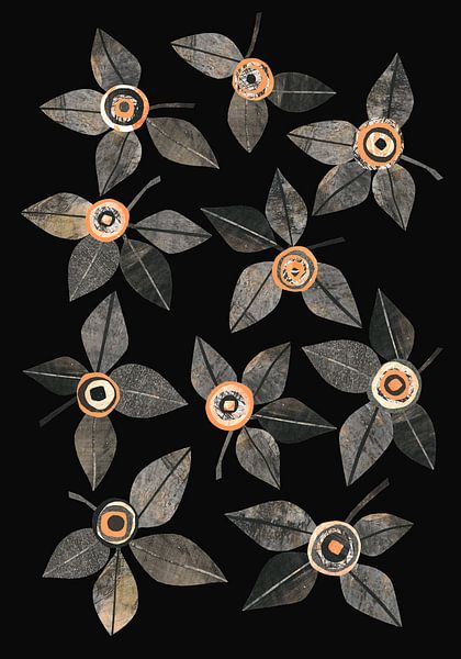 Fleurs de cantaloup anthracite - fond foncé par Aribombari - Ariane Nijssen