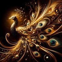 Majestic peacock in gold - art painting full of elegance