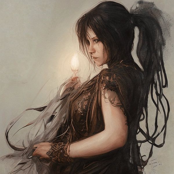 Femme guerrière tenant une bougie - BROSSE par NoName