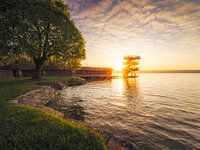 The diving tower in Utting at sunrise