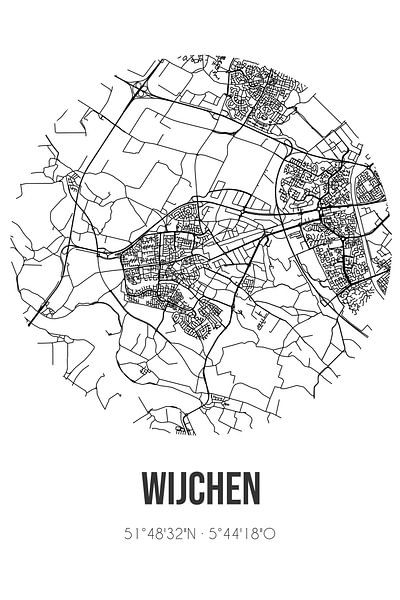 Wijchen (Gueldre) | Carte | Noir et blanc par Affiches de lieux