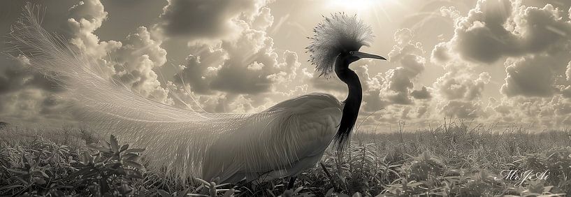 Sonnendurchflutete Eleganz: Ein Paradiesvogel auf einer herrlichen Wiese von Artz by Mr.JAi