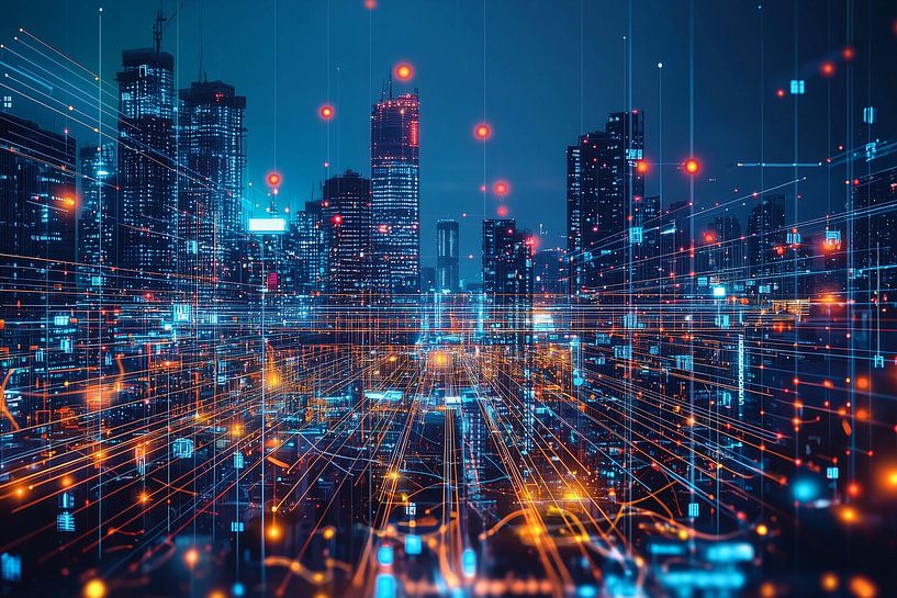 Panorama conceptuel de la ligne d'horizon d'une ville par Ariadna de Raadt-Goldberg