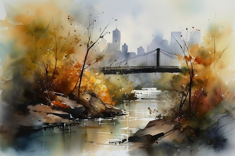 Watercolours Landscape New York by NJ Midnight Studio