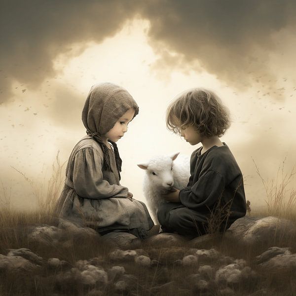 Tender lamb in children's hands by Karina Brouwer