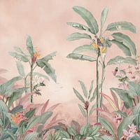 Vintage tropical jungle panorama pink